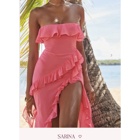 NWT HOUSE OF CB Sarina Ruffle Strapless Maxi Dress Size:L MSRP:$239 - Picture 11 of 11